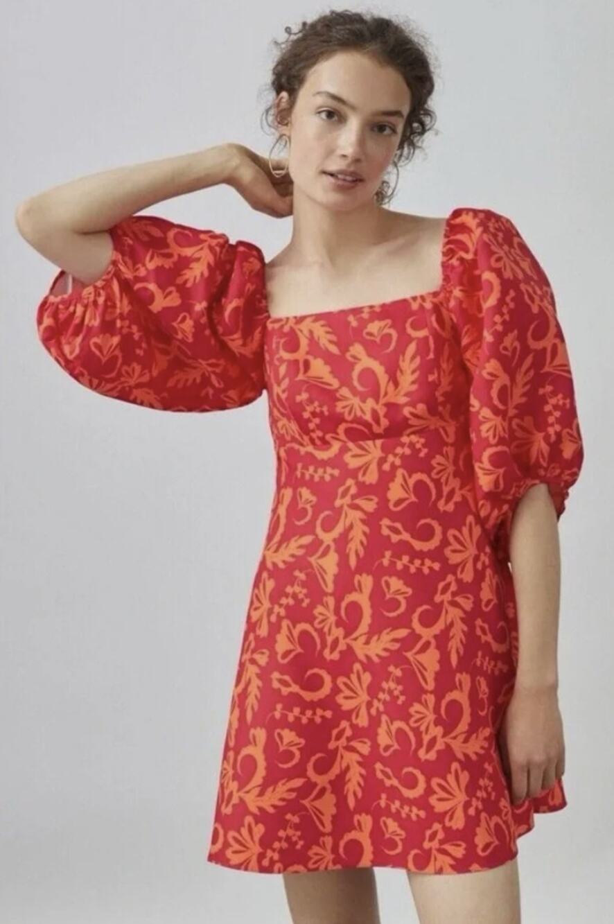 Anthropologie Sachin & Babi Puff-Sleeve V-Neck Taffeta Mini Dress